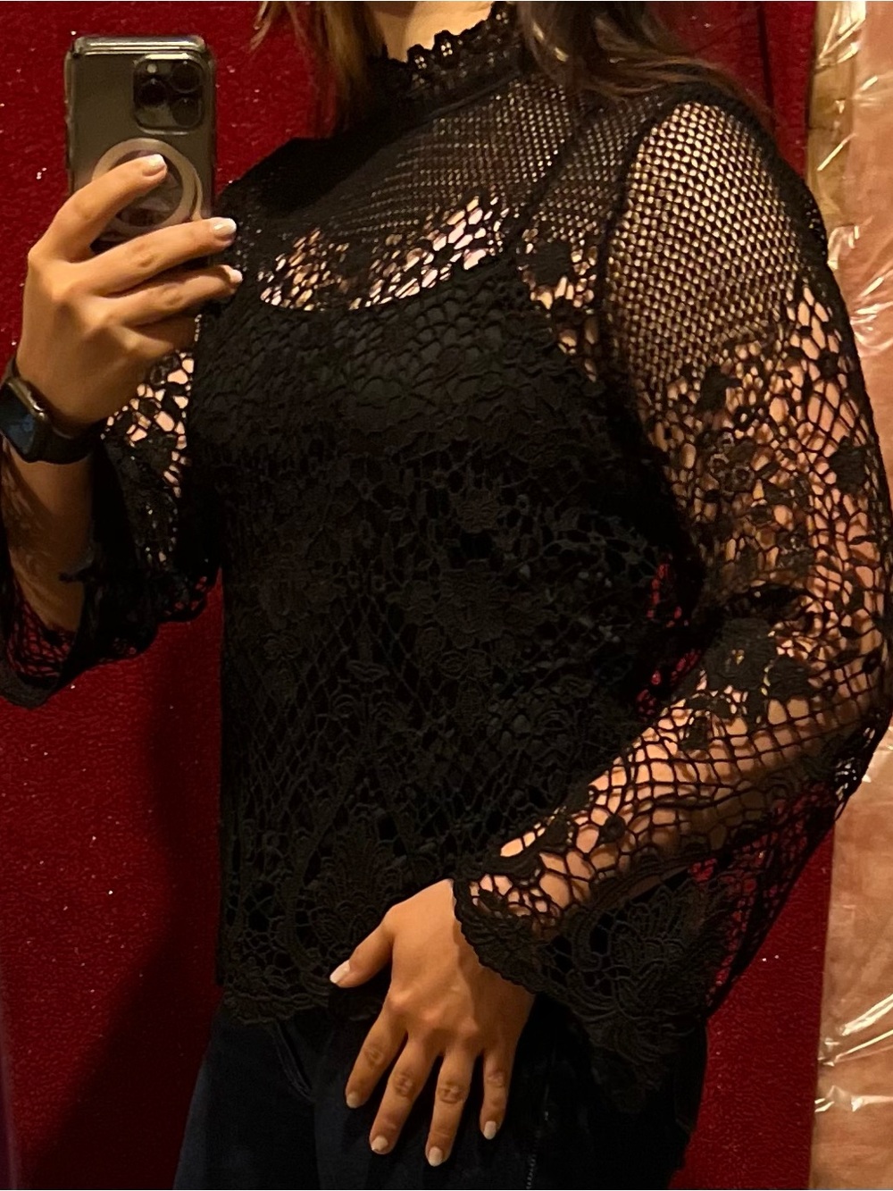 Style & Co. Black Lace Mock Neck Top with Camisole & Full Zip Back - Picture 10 of 10